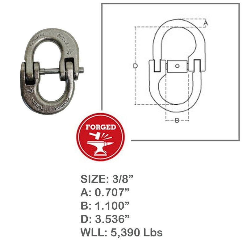 Stainless Steel T318LN 3/8" Hammerlock Coupling Link Connecting Link 5390 Lb WLL