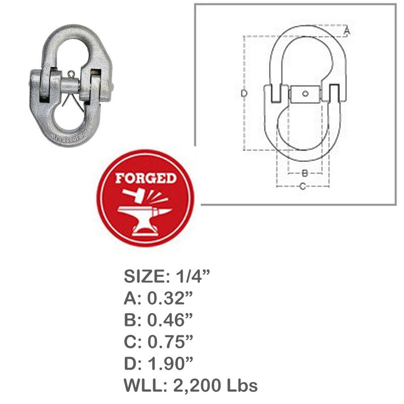 Stainless Steel 1/4" Marine Hammerlock Coupling Link Connecting Link 2200 Lb WLL