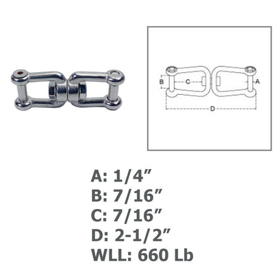 Jaw Jaw Swivel Anchor Connector T316 Stainless Steel Flush Pin Marine Boat