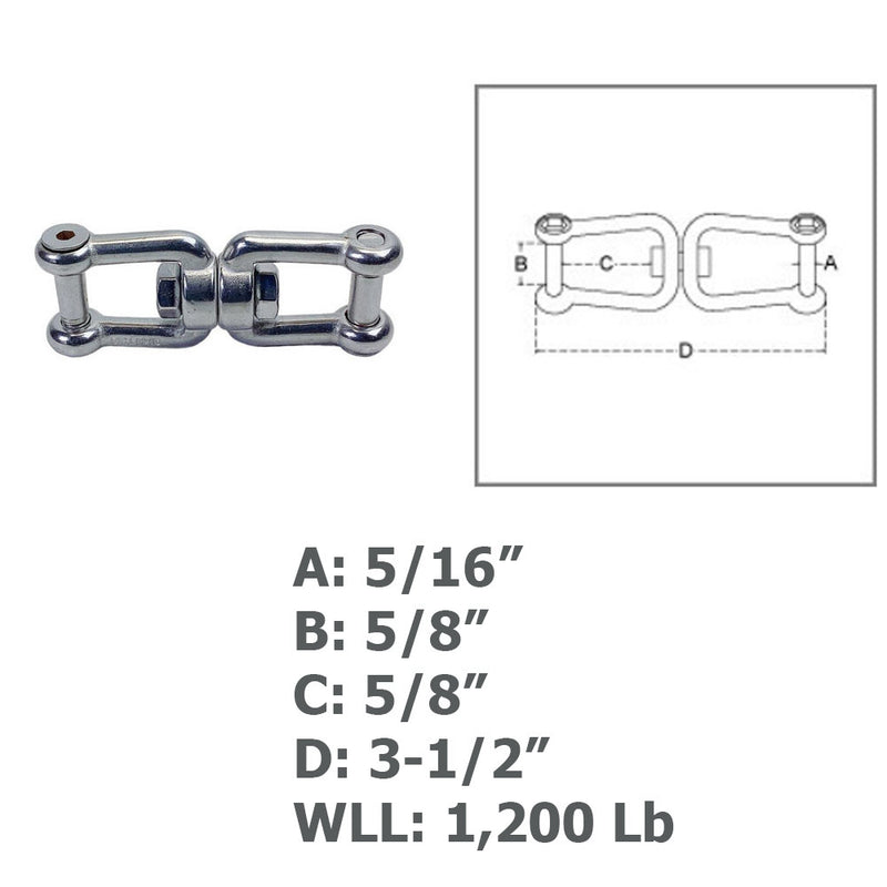 Jaw Jaw Swivel Anchor Connector T316 Stainless Steel Flush Pin Marine Boat