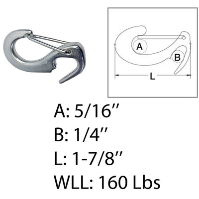 1 Pc Stainless Steel T316 Open End Spring Snap Tack Hook, Sail Snap Hook 1-7/8"L