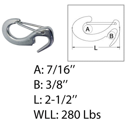 1 Pc Stainless Steel T316 Open End Spring Snap Tack Hook, Sail Snap Hook 2-1/2"L