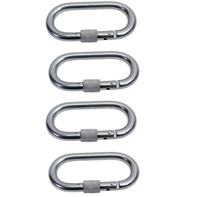 1/4" Carabiner Clip Spring Snap Hook Oval Shape W/ Lock Nut Stainless Steel 4Pcs