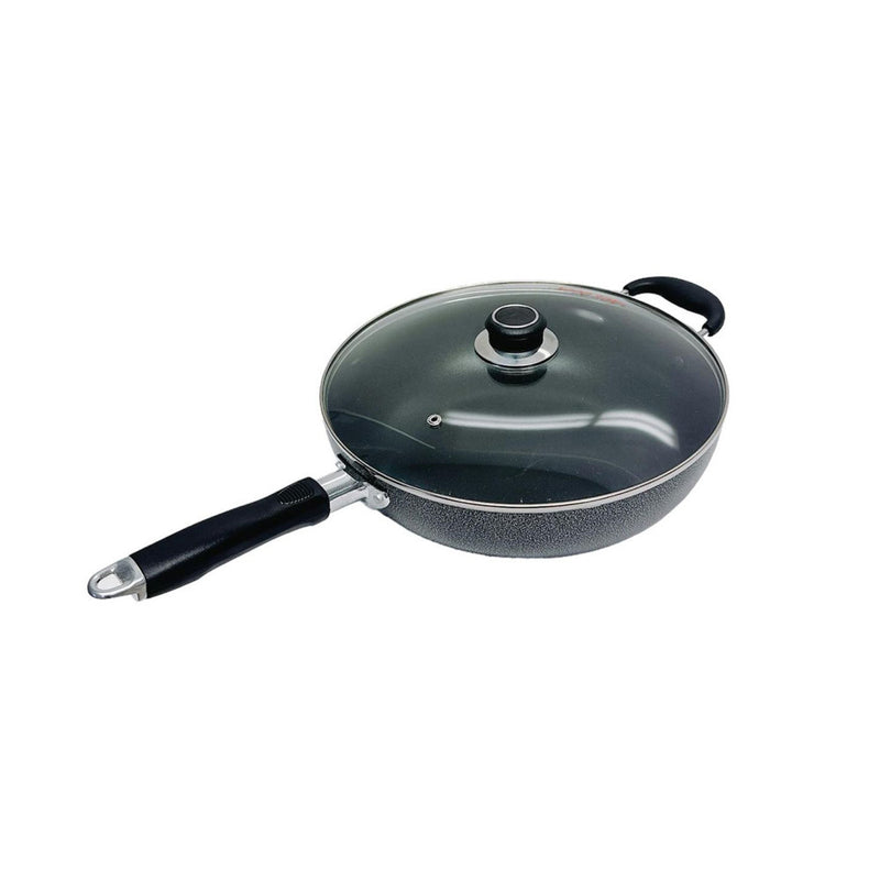 12" Nonstick Wok Pan With Lid Deep Frying Pan W/ Handle,Skillet,Dishwasher Safe