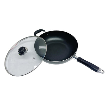 12" Nonstick Wok Pan With Lid Deep Frying Pan W/ Handle,Skillet,Dishwasher Safe