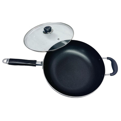 12" Nonstick Wok Pan With Lid Deep Frying Pan W/ Handle,Skillet,Dishwasher Safe