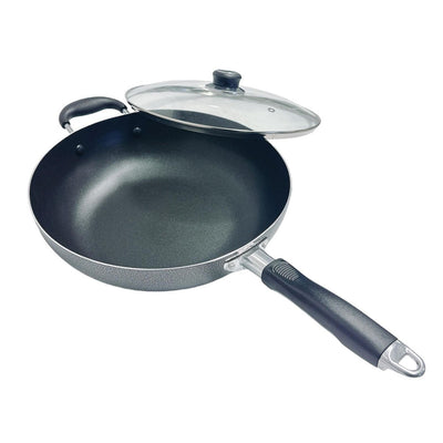 12" Nonstick Wok Pan With Lid Deep Frying Pan W/ Handle,Skillet,Dishwasher Safe