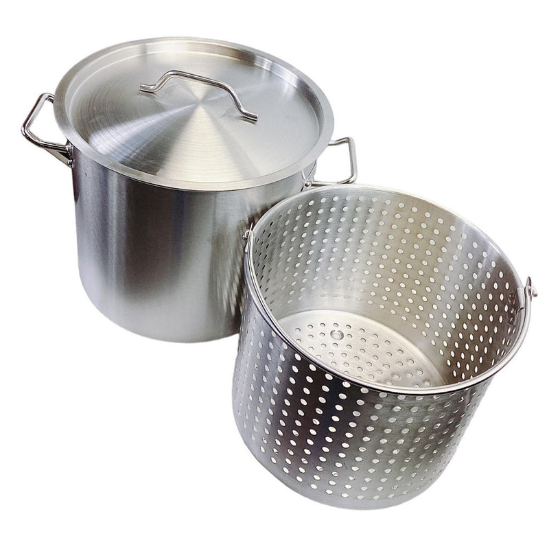 Stainless Steel Stock Pot w/Steamer Basket for Boiling and Steaming (32 Quart)