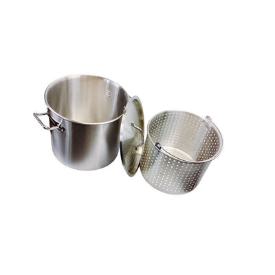 Stainless Steel Stock Pot w/Steamer Basket for Boiling and Steaming (32 Quart)