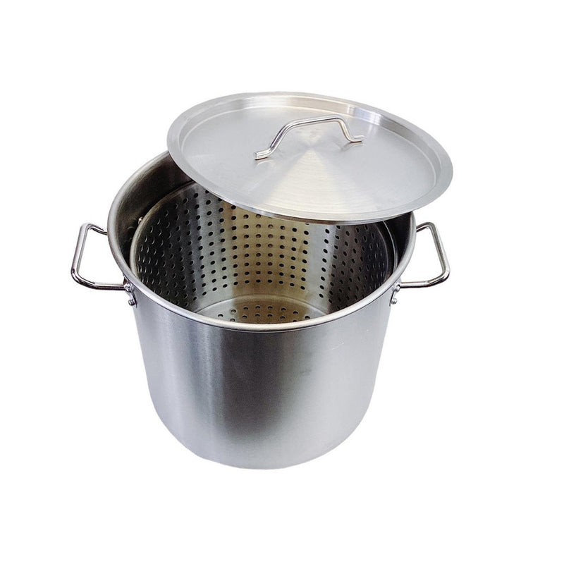 Stainless Steel Stock Pot w/Steamer Basket for Boiling and Steaming (32 Quart)