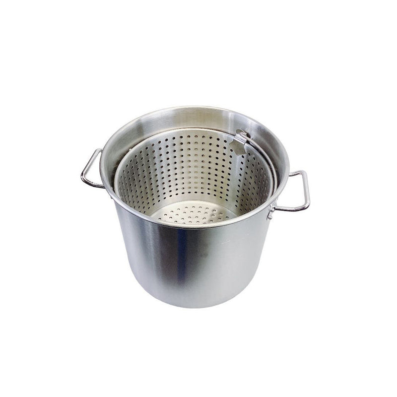 Stainless Steel Stock Pot w/Steamer Basket for Boiling and Steaming (32 Quart)