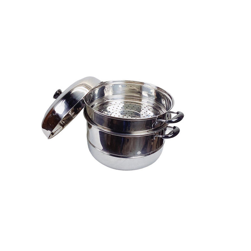 32cm 2 Tier Steamer Pot Stainless Steel w/Glass Lid Food Vegetables Steaming Pot