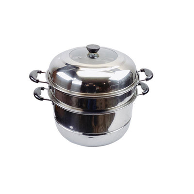 32cm 2 Tier Steamer Pot Stainless Steel w/Glass Lid Food Vegetables Steaming Pot