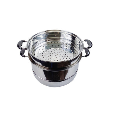 32cm 2 Tier Steamer Pot Stainless Steel w/Glass Lid Food Vegetables Steaming Pot