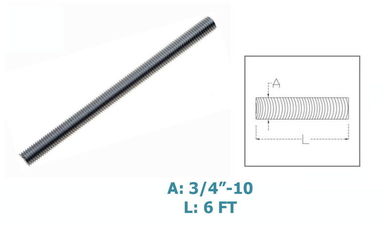 Stainless Steel Fully Threaded Rod, Bar Stud Screw Length Silver 6 Ft. Long