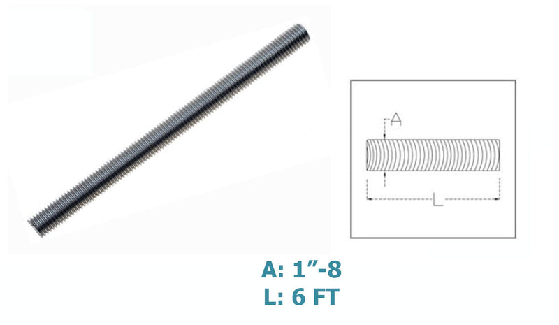 Stainless Steel Fully Threaded Rod, Bar Stud Screw Length Silver 6 Ft. Long