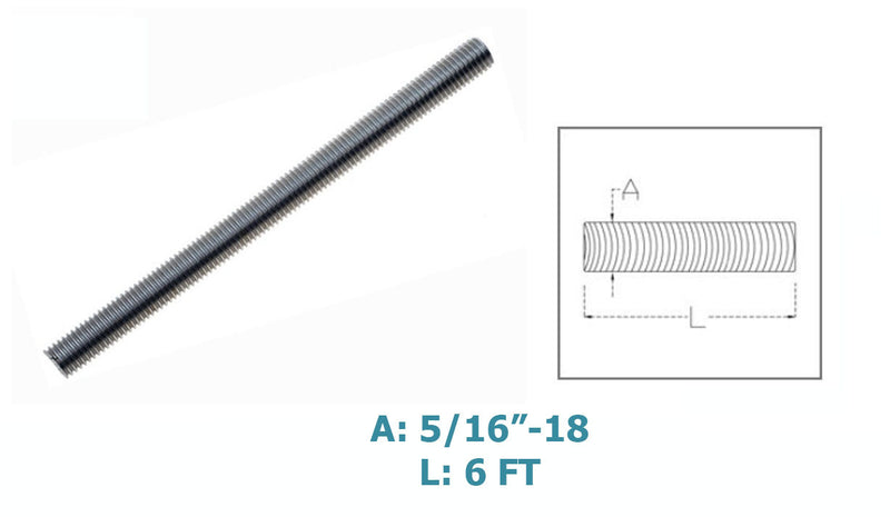 Stainless Steel Fully Threaded Rod, Bar Stud Screw Length Silver 6 Ft. Long