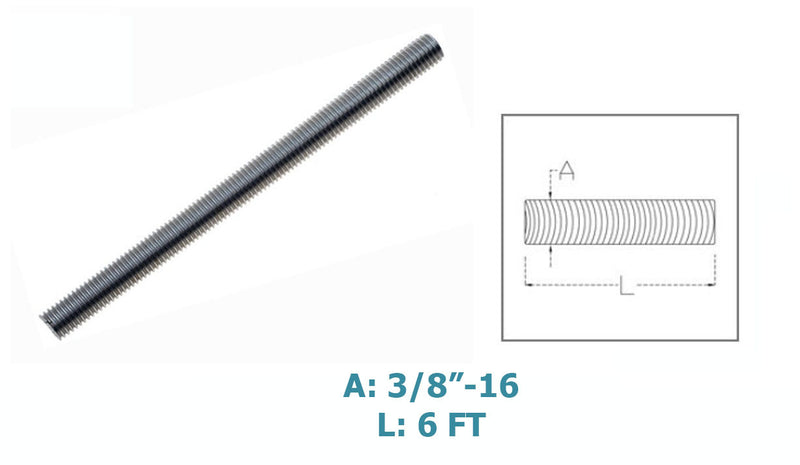 Stainless Steel Fully Threaded Rod, Bar Stud Screw Length Silver 6 Ft. Long