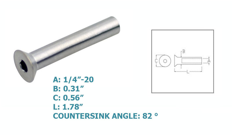 1/4" Slimeline Countersink Head Receiver Swageless Terminal Stainless Steel 4Pcs