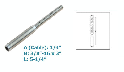 Hand Swage Lifeline Stud RH Cable Rail Stainless Steel T316 Marine Grade