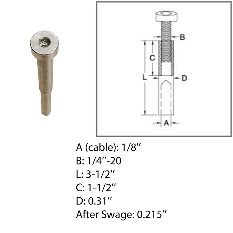 Marine Grade Adjustable Swage Stud Cable Railing Wire T316 Stainless Steel