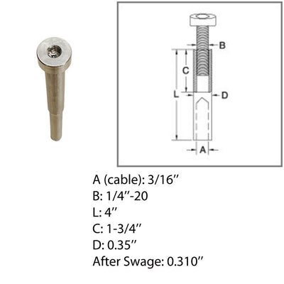 Marine Grade Adjustable Swage Stud Cable Railing Wire T316 Stainless Steel