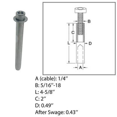 Marine Grade Adjustable Swage Stud Cable Railing Wire T316 Stainless Steel