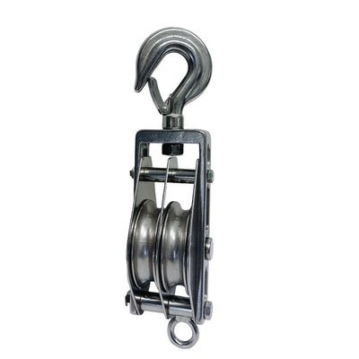 Double Sheave Swivel Hook Block 3/16" Cable Wire 1450 Lb WLL Stainless Steel