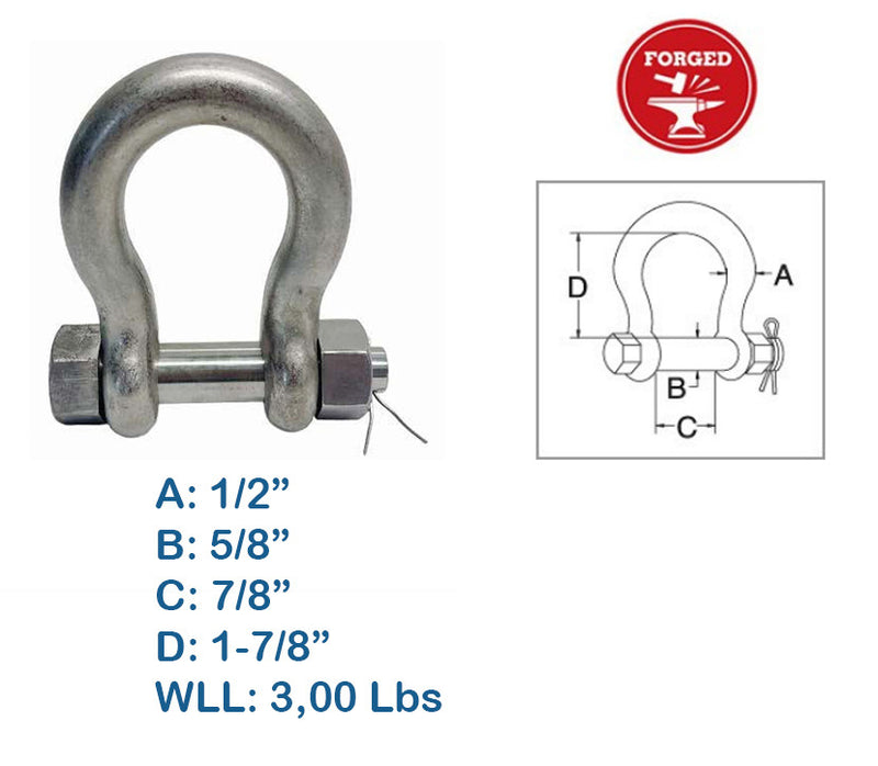 Bolt Pin Anchor Shackle, T316 Stainless Steel, Drop Forged