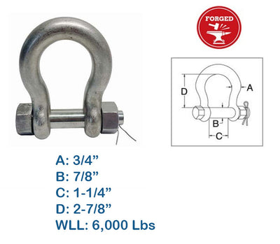 Bolt Pin Anchor Shackle, T316 Stainless Steel, Drop Forged