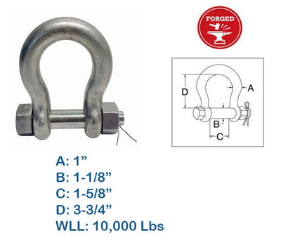 Bolt Pin Anchor Shackle, T316 Stainless Steel, Drop Forged