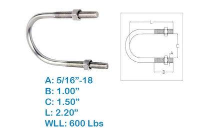 Marine Boat Stainless Steel T316 U-Bolts With Hex Nuts