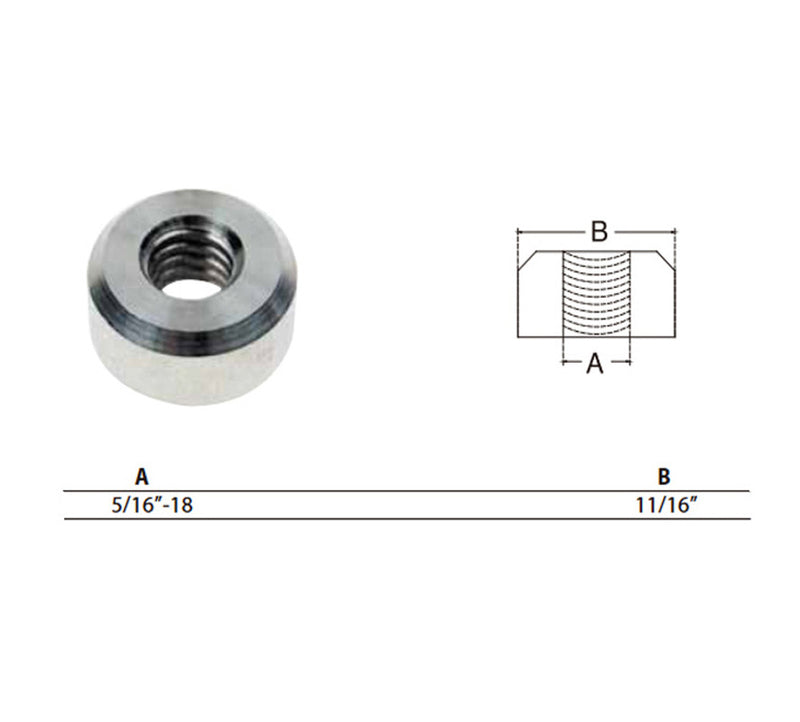 Marine Boat 5/16"-18 Thread 11/16" Flat End Hardware Nut T316 Stainless Steel