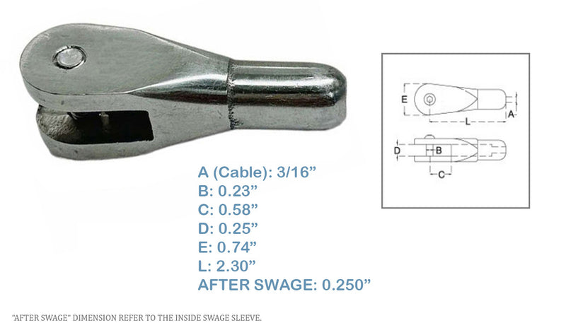 Cable Railing Streamline Fixed Jaw For Cable Rail T316 Stainless Steel