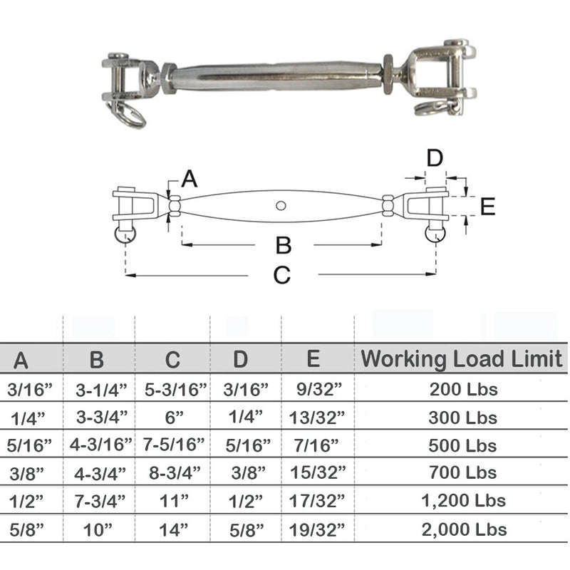 T316 Stainless Steel Closed Body Turnbuckle Jaw Jaw