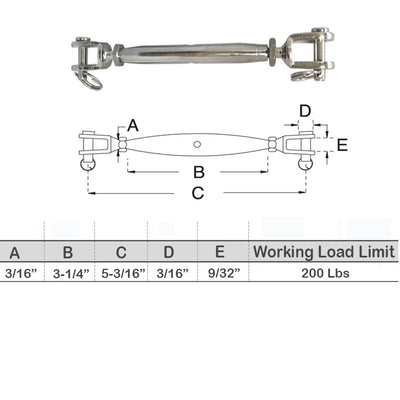 T316 Stainless Steel Closed Body Turnbuckle Jaw Jaw