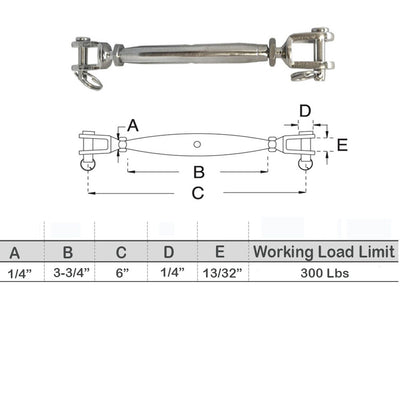 T316 Stainless Steel Closed Body Turnbuckle Jaw Jaw