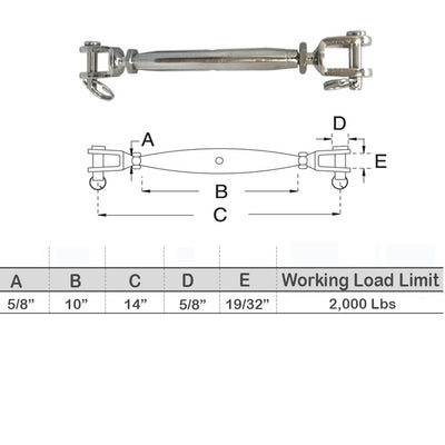 T316 Stainless Steel Closed Body Turnbuckle Jaw Jaw