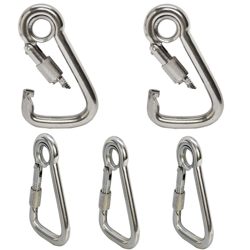 Stainless Steel T316 Marine Carabiner Spring Snap Hook Eyelet Screw Nut 5 Pc Set