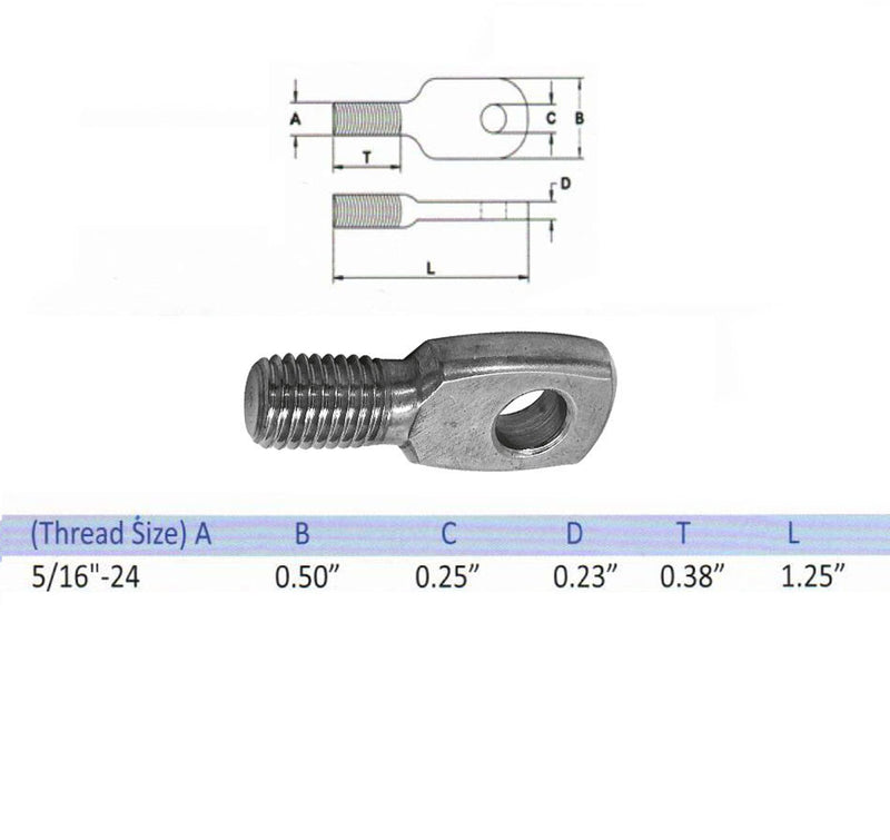 Marine Grade 5 Pc Set Stainless Steel T316 Threaded Eye Tab Bolt