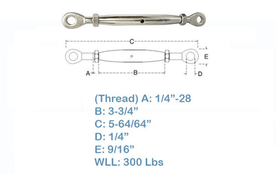 T316 Stainless Steel Closed Body Eye Eye Turnbuckle