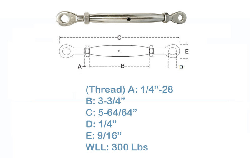 T316 Stainless Steel Closed Body Eye Eye Turnbuckle