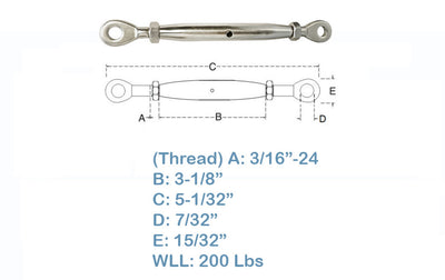 T316 Stainless Steel Closed Body Eye Eye Turnbuckle