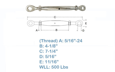 T316 Stainless Steel Closed Body Eye Eye Turnbuckle