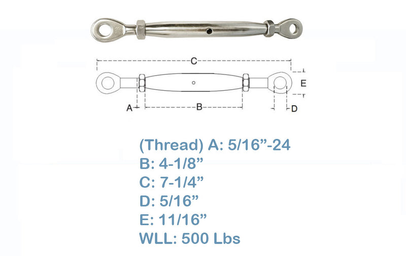 T316 Stainless Steel Closed Body Eye Eye Turnbuckle