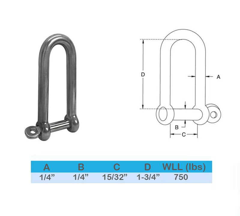 5 Pcs Marine Boat Stainless Steel 316 Eye Screw Pin Sailing Long D Shackle Rigging