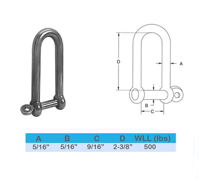 5 Pcs Marine Boat Stainless Steel 316 Eye Screw Pin Sailing Long D Shackle Rigging