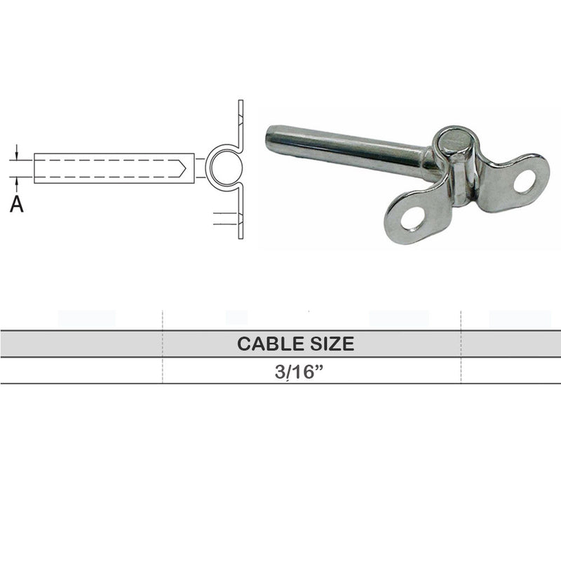 316 Stainless Steel Marine Deck Swage Toggle Turnbuckle Stud For 1/8", 3/16" Cable