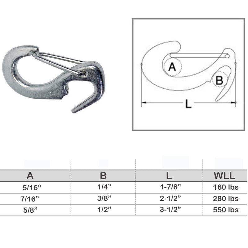 Stainless Steel T316 Open End Spring Snap Tack Hook, Sail Snap Hook