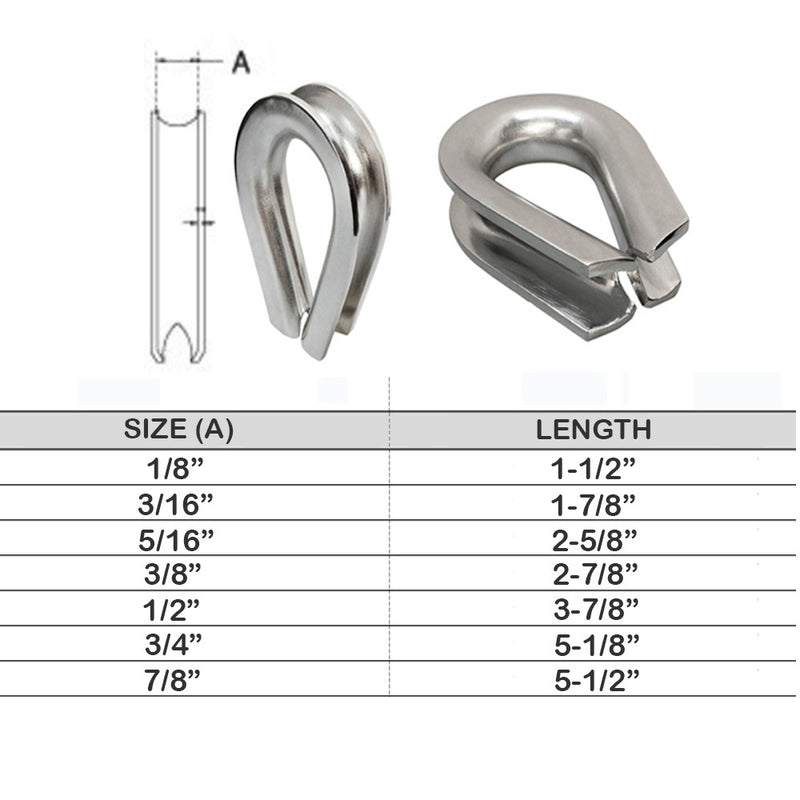 Stainless Steel 316 Heavy Duty Wire Rope Thimble Marine Cable Shade Sail